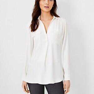 Ann Taylor camp shirt blouse, ivory / cream / off-white, small